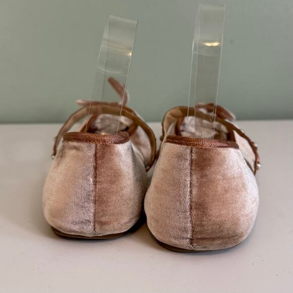 Jessica Simpson Lomanna Velvet Ballet Flat Shoes 9 Pink Bow Slip On Square Toe - Picture 5 of 15